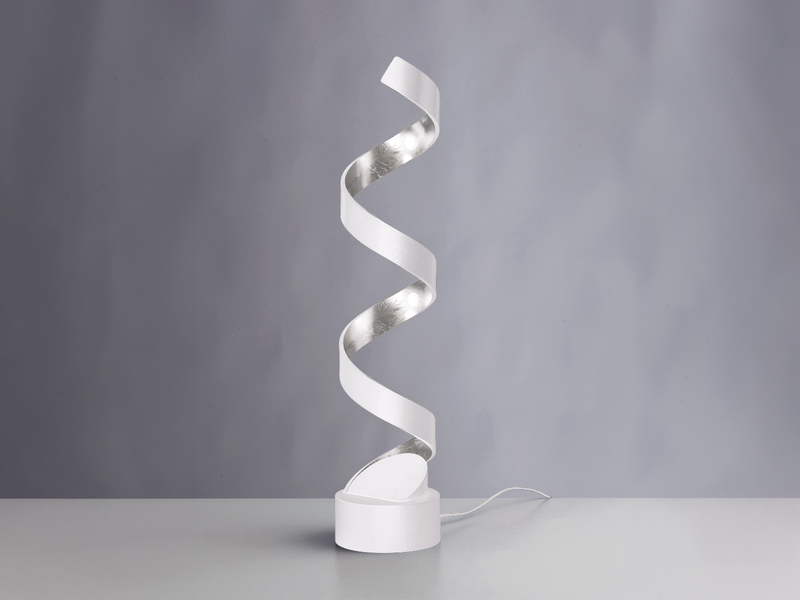 Ausgefallene LED Tischleuchte HELIX Weiß / Silber groß, Höhe 66cm