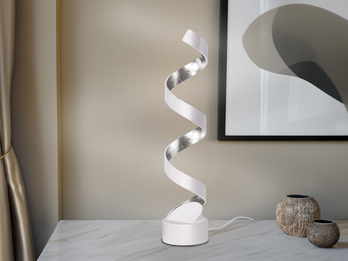Ausgefallene LED Tischleuchte HELIX Weiß / Silber groß, Höhe 66cm