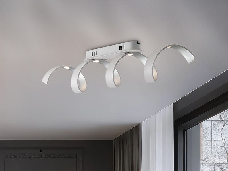 Ausgefallene LED Deckenlleuchte HELIX Weiß / Silber, Breite 80cm