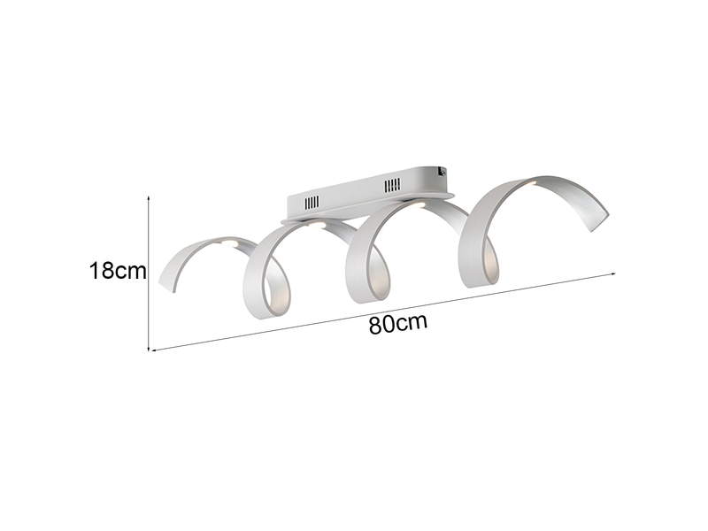 Ausgefallene LED Deckenlleuchte HELIX Weiß / Silber, Breite 80cm