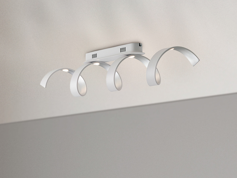 Ausgefallene LED Deckenlleuchte HELIX Weiß / Silber, Breite 80cm