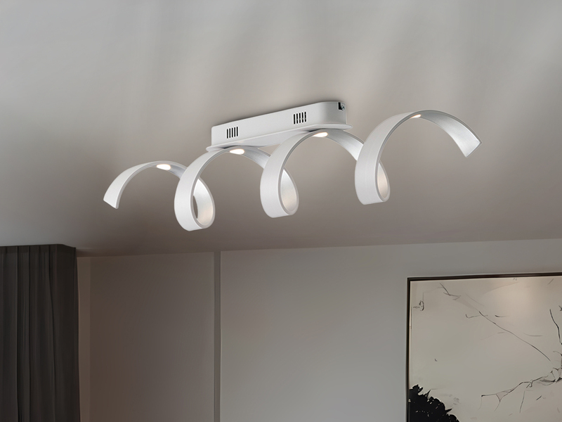 Ausgefallene LED Deckenlleuchte HELIX Weiß / Silber, Breite 80cm