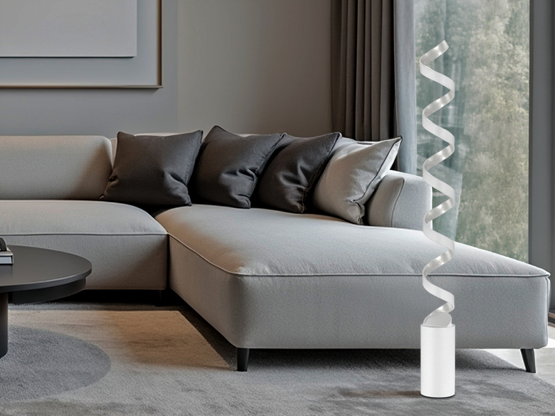 Ausgefallene LED Stehlampe HELIX Weiß / Silber, Höhe 152cm