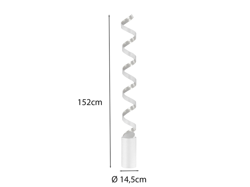Ausgefallene LED Stehlampe HELIX Weiß / Silber, Höhe 152cm