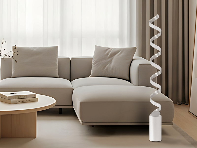 Ausgefallene LED Stehlampe HELIX Weiß / Silber, Höhe 152cm