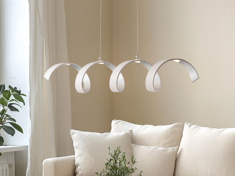 Ausgefallene LED Pendelleuchte HELIX Weiß / Silber, Breite 80cm
