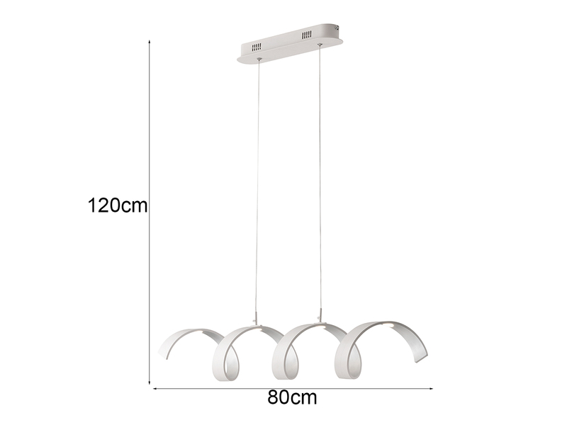 Ausgefallene LED Pendelleuchte HELIX Weiß / Silber, Breite 80cm