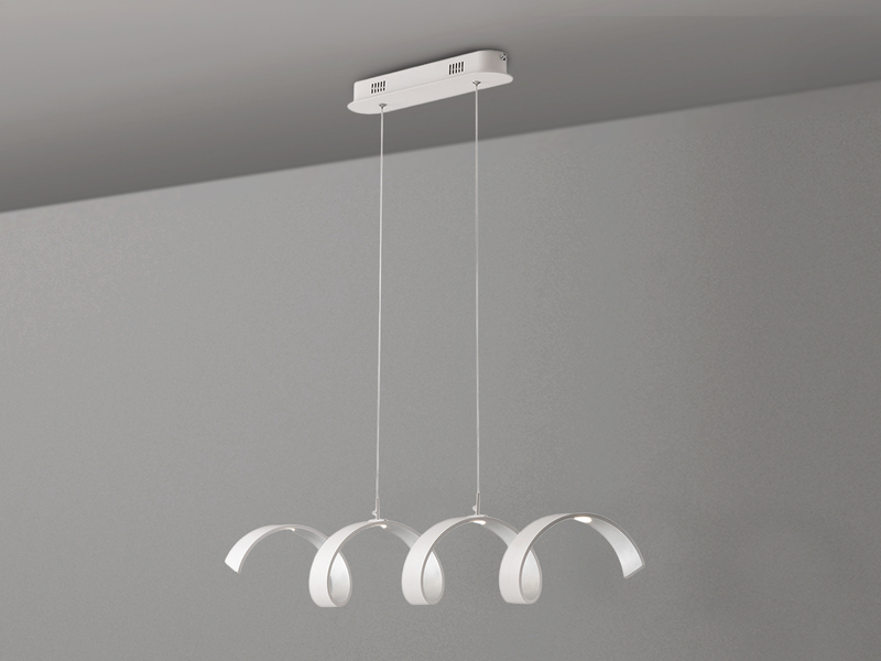 Ausgefallene LED Pendelleuchte HELIX Weiß / Silber, Breite 80cm