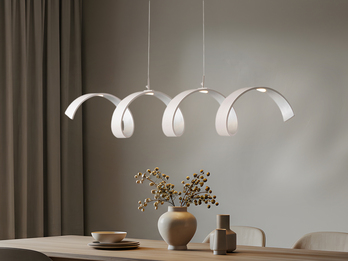 Ausgefallene LED Pendelleuchte HELIX Weiß / Silber, Breite 80cm