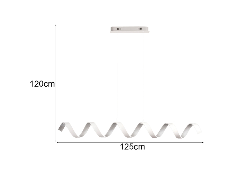 Ausgefallene LED Pendelleuchte HELIX Weiß / Silber, Breite 125cm