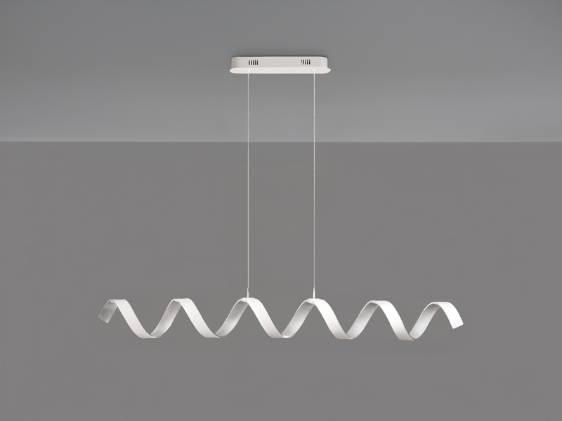 Ausgefallene LED Pendelleuchte HELIX Weiß / Silber, Breite 125cm