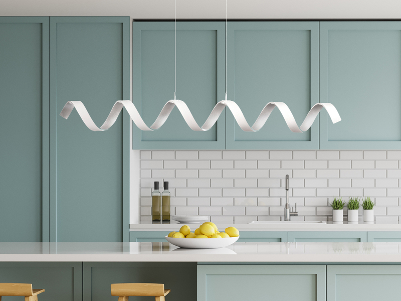 Ausgefallene LED Pendelleuchte HELIX Weiß / Silber, Breite 125cm