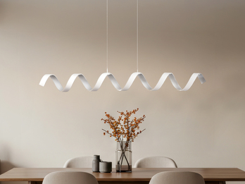 Ausgefallene LED Pendelleuchte HELIX Weiß / Silber, Breite 125cm