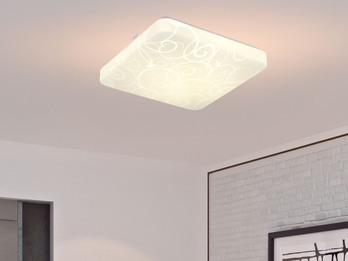Flache LED Deckenleuchte MANDRIA mit Rankenmuster, Quadrat 27cm Flache LED Deckenleuchte MANDRIA mit Rankenmuster, Quadrat 27cm