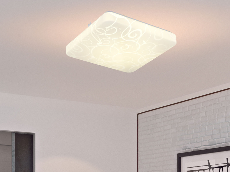 Flache LED Deckenleuchte MANDRIA mit Rankenmuster, Quadrat 27cm