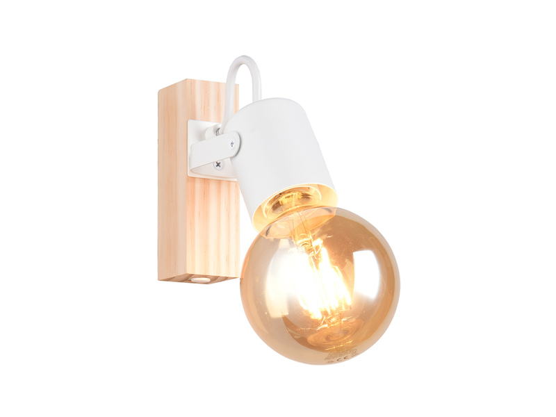 Wandstrahler LYNAR aus Metall in Weiß mit Naturholz, Höhe 13cm