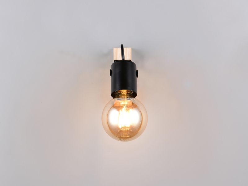 Wandstrahler LYNAR aus Metall in Schwarz mit Naturholz, Höhe 13cm