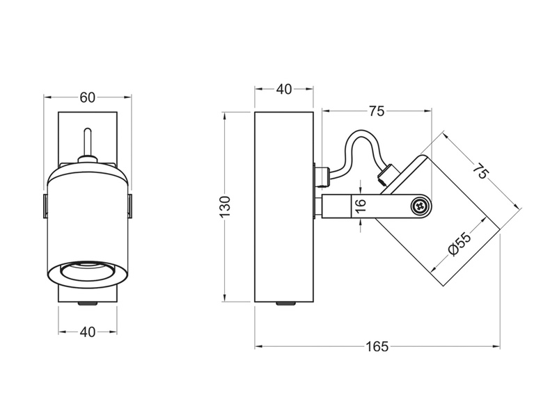 Wandstrahler LYNAR aus Metall in Schwarz mit Naturholz, Höhe 13cm