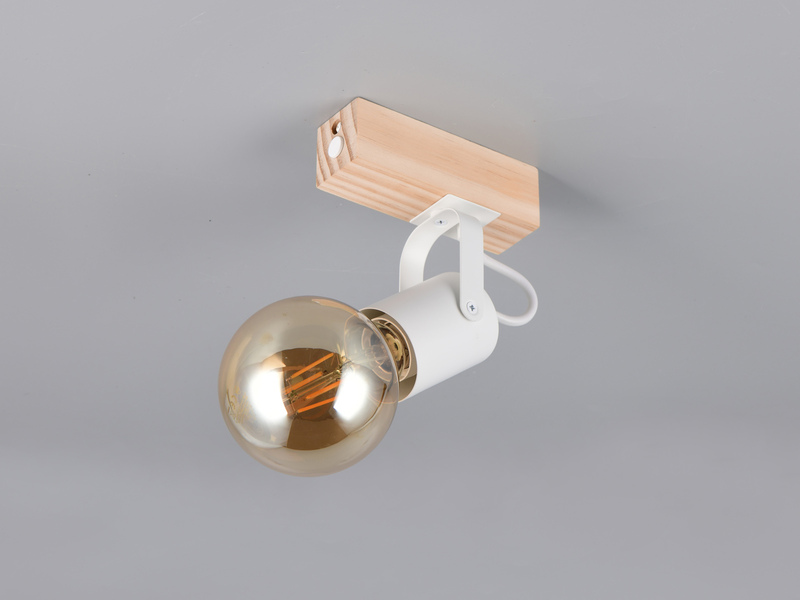 LED Wandstrahler aus Metall in Weiß mit Naturholz, Höhe 13cm