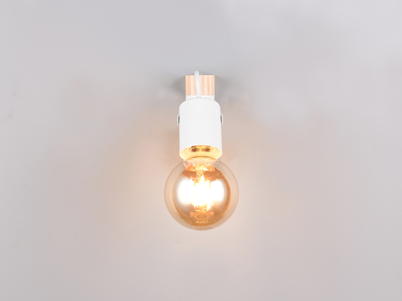 LED Wandstrahler aus Metall in Weiß mit Naturholz, Höhe 13cm
