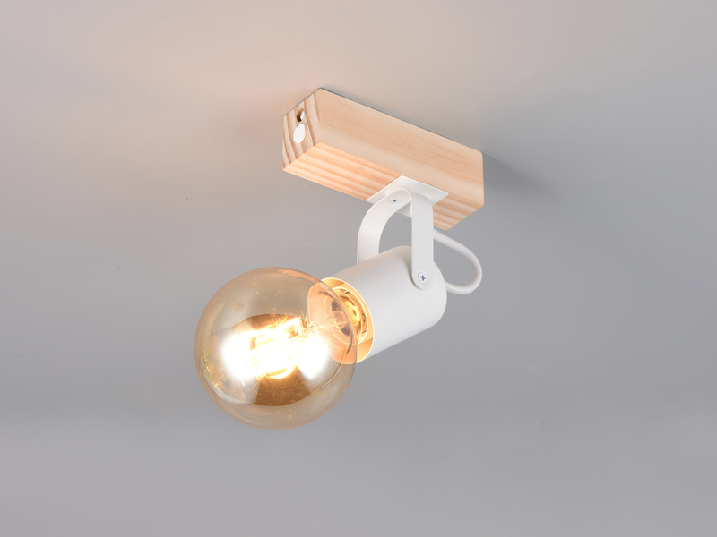 LED Wandstrahler aus Metall in Weiß mit Naturholz, Höhe 13cm