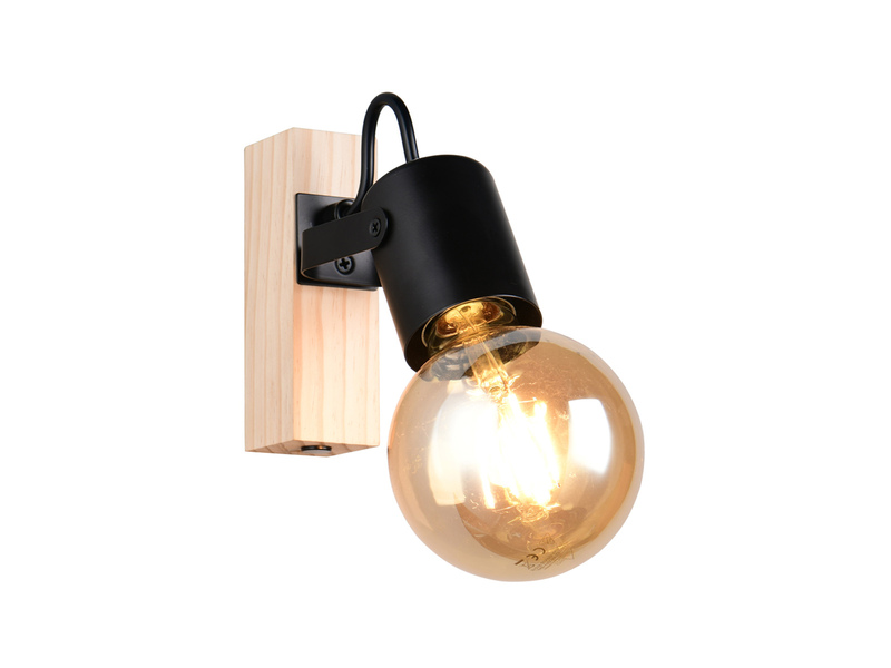 LED Wandstrahler aus Metall in Schwarz mit Naturholz, Höhe 13cm