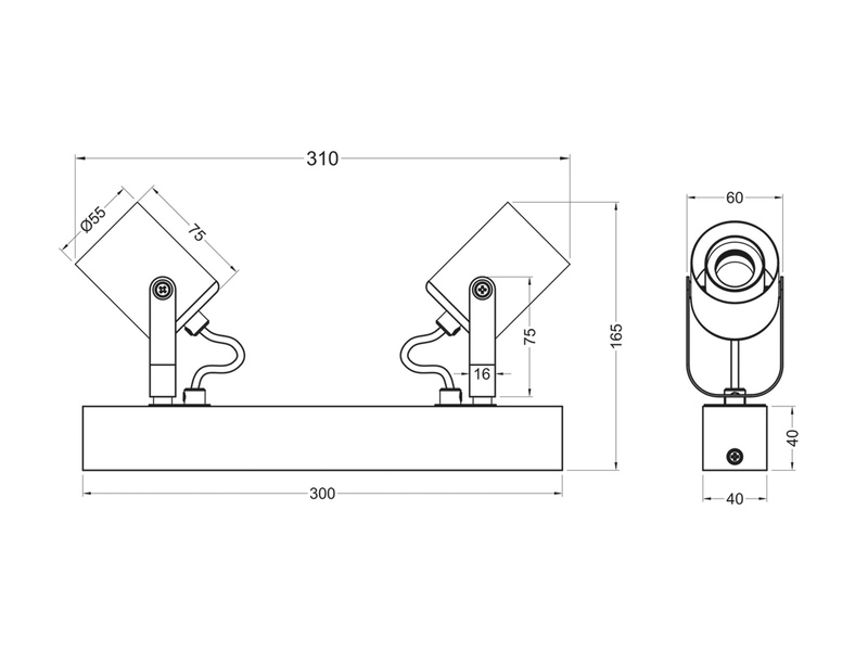 LED Deckenstrahler 2-flammig aus Metall Weiß mit Naturholz, Breite 31cm