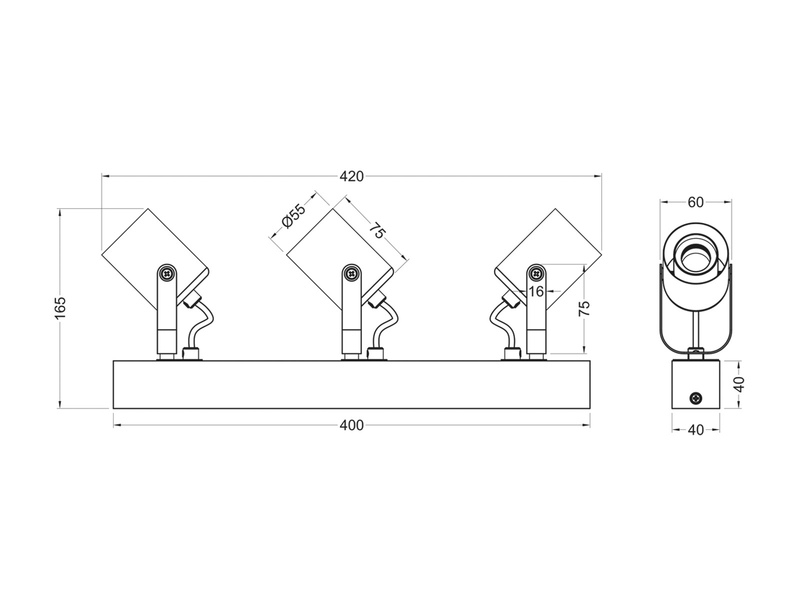 LED Deckenstrahler 3-flammig aus Metall Schwarz mit Naturholz, Breite 42cm