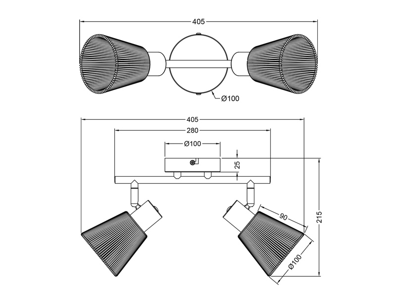 Deckenstrahler NATREL 2-flammig mit Lampenschirmen aus Papiergarn, B: 40,5cm