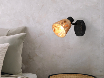 LED Wandstrahler mit Lampenschirm aus Papiergarn, Breite 10cm LED Wandstrahler mit Lampenschirm aus Papiergarn, Breite 10cm