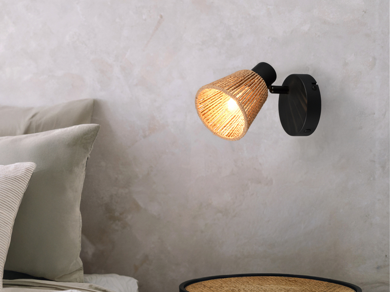 LED Wandstrahler mit Lampenschirm aus Papiergarn, Breite 10cm