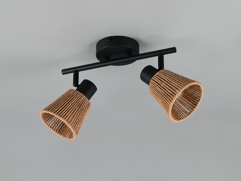 LED Deckenstrahler 2-flammig mit Lampenschirmen aus Papiergarn, B: 40,5cm
