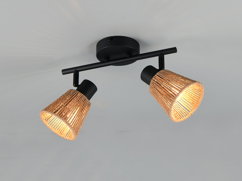 LED Deckenstrahler 2-flammig mit Lampenschirmen aus Papiergarn, B: 40,5cm