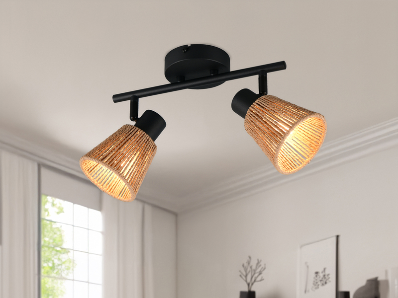 LED Deckenstrahler 2-flammig mit Lampenschirmen aus Papiergarn, B: 40,5cm