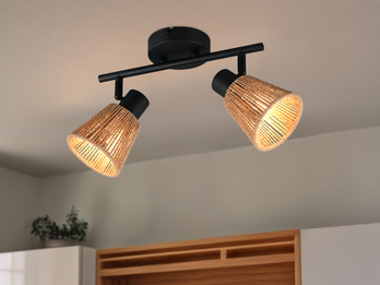LED Deckenstrahler 2-flammig mit Lampenschirmen aus Papiergarn, B: 40,5cm LED Deckenstrahler 2-flammig mit Lampenschirmen aus Papiergarn, B: 40,5cm