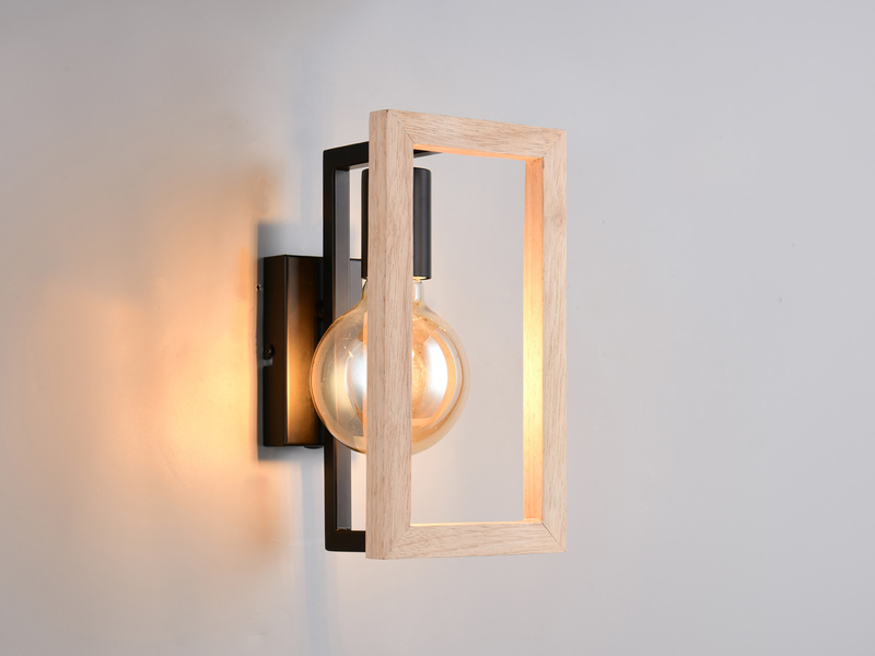 Ausgefallene Wandleuchte BANO mit Rahmen aus Naturholz, Höhe 25cm