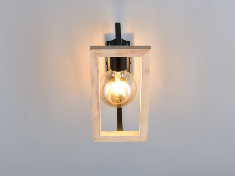 Ausgefallene Wandleuchte BANO mit Rahmen aus Naturholz, Höhe 25cm