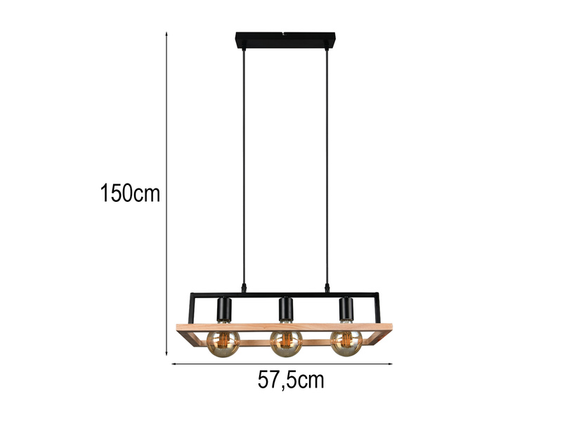 Ausgefallene Pendelleuchte BANO mit Rahmen aus Naturholz, Breite 57,5cm