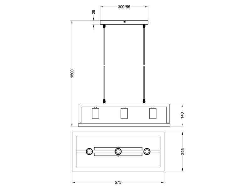 Ausgefallene Pendelleuchte BANO mit Rahmen aus Naturholz, Breite 57,5cm