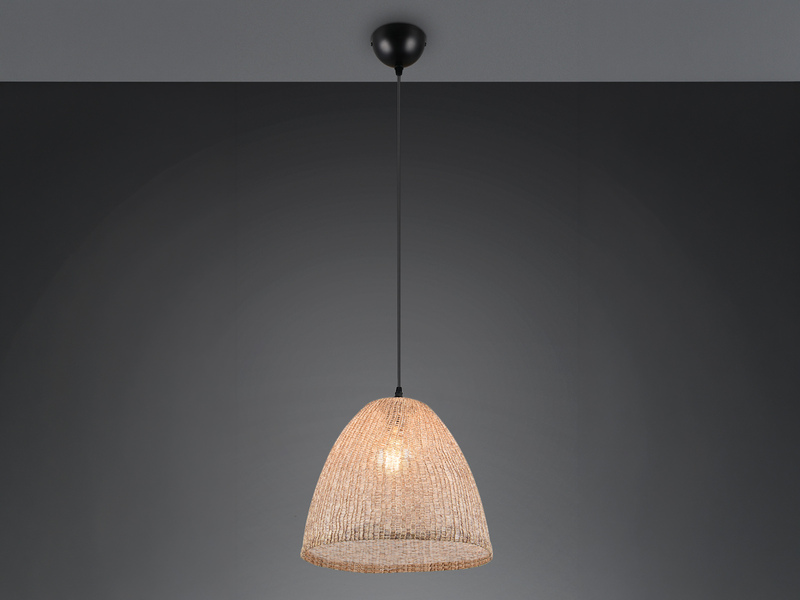 Boho Pendelleuchte KIBITO mit Lampenschirm aus gewebtem Stoff, Ø 32cm