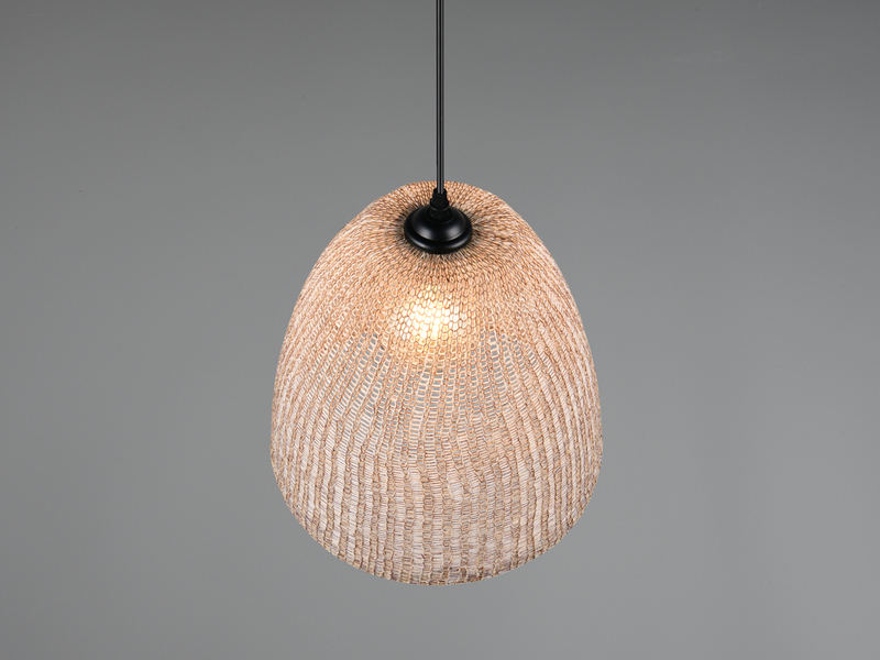 Boho Pendelleuchte KIBITO mit Lampenschirm aus gewebtem Stoff, Ø 32cm