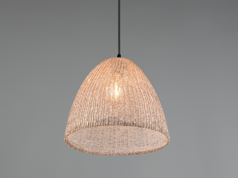 Boho Pendelleuchte KIBITO mit Lampenschirm aus gewebtem Stoff, Ø 32cm