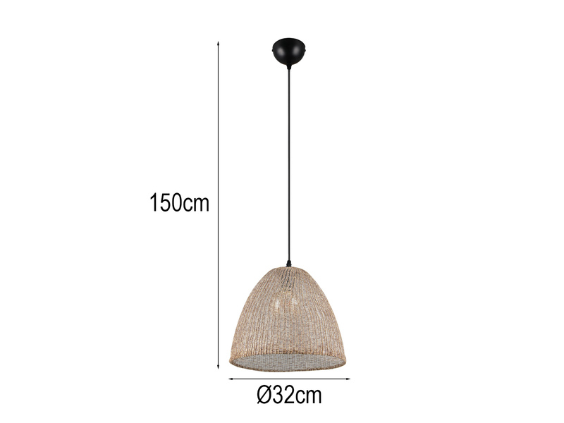 Boho Pendelleuchte KIBITO mit Lampenschirm aus gewebtem Stoff, Ø 32cm