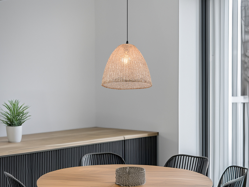 Boho Pendelleuchte KIBITO mit Lampenschirm aus gewebtem Stoff, Ø 32cm