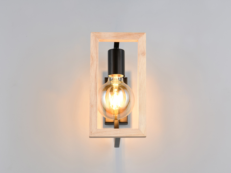 Ausgefallene LED Wandleuchte mit Rahmen aus Naturholz, Höhe 25cm