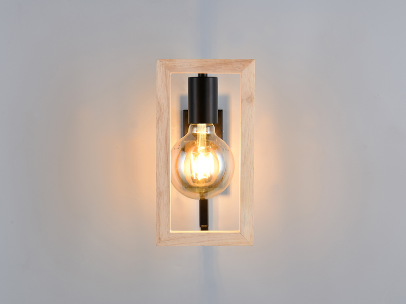 Ausgefallene LED Wandleuchte mit Rahmen aus Naturholz, Höhe 25cm