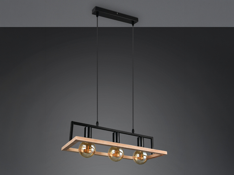 Ausgefallene LED Pendelleuchte mit Rahmen aus Naturholz, Breite 57,5cm