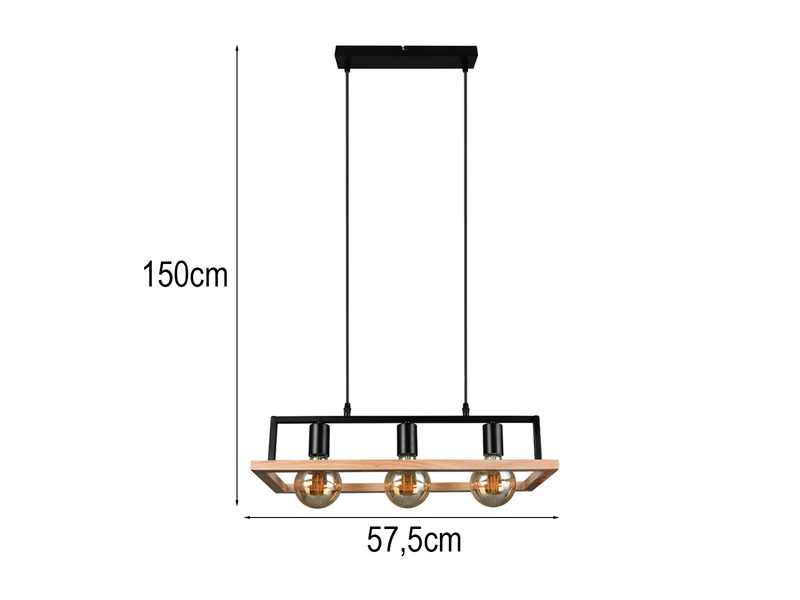 Ausgefallene LED Pendelleuchte mit Rahmen aus Naturholz, Breite 57,5cm
