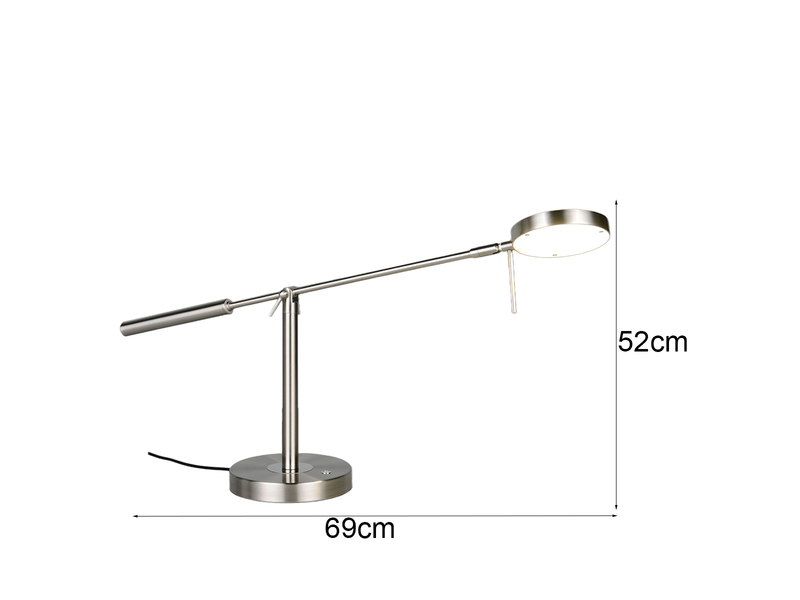 Moderne LED Schreibtischlampe MONZA dimmbar mit Schwenkarm, Silber Höhe 52cm