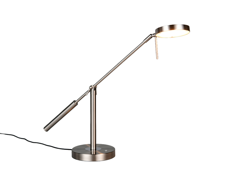 Moderne LED Schreibtischlampe MONZA dimmbar mit Schwenkarm, Silber Höhe 52cm